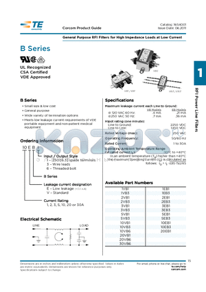 1EB3 datasheet - General Purpose RFI Filters for High Impedance Loads at Low Current