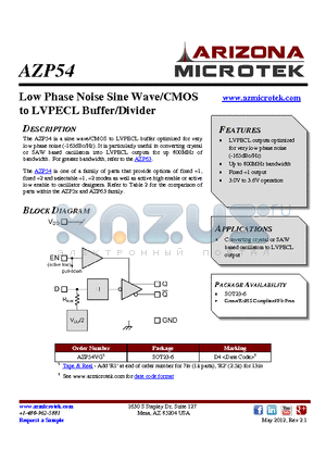 AZP54VG datasheet - Low Phase Noise Sine Wave/CMOS to LVPECL Buffer/Divider