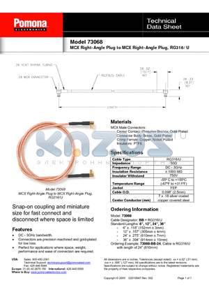 73068 datasheet - MCX Right-Angle Plug to MCX Right-Angle Plug, RG316/U
