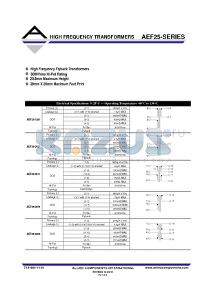 AEF25-1297 datasheet - HIGH FREQUENCY TRANSFORMERS