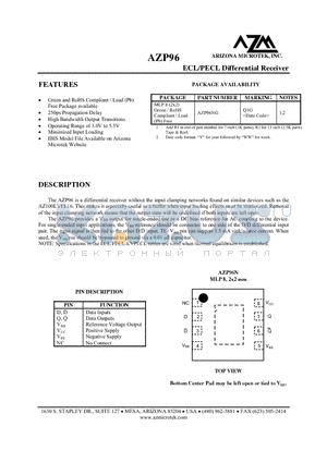 AZP96 datasheet - ECL/PECL Differential Receiver