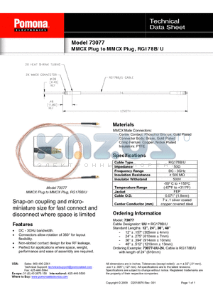 73077 datasheet - MMCX Plug to MMCX Plug, RG178B/U
