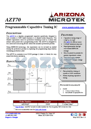 AZT70 datasheet - Programmable Capacitive Tuning IC