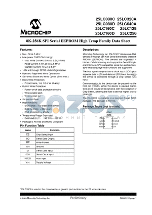 25LC080D datasheet - 8K-256K SPI Serial EEPROM High Temp Family Data Sheet