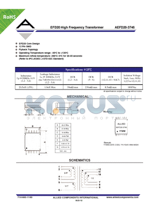 AEFD20-3746 datasheet - EFD20 High Frequency Transformer