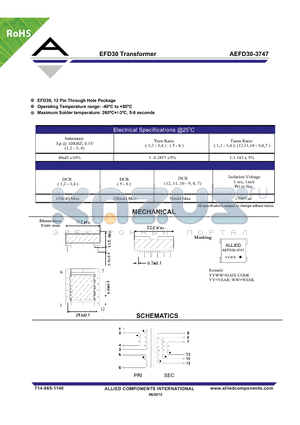 AEFD30-3747 datasheet - EFD30 Transformer