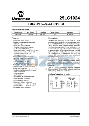 25LC1024-ESM datasheet - 1 Mbit SPI Bus Serial EEPROM