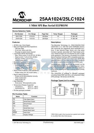 25LC1024T-I/MF datasheet - 1 Mbit SPI Bus Serial EEPROM