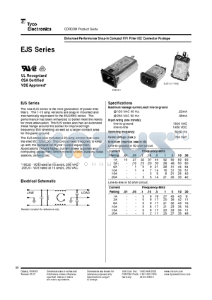1EJS1 datasheet - Enhanced Performance Snap-In Compact RFI Filter IEC Connector Package