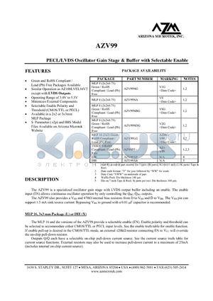 AZV99 datasheet - PECL/LVDS Oscillator Gain Stage & Buffer with Selectable Enable