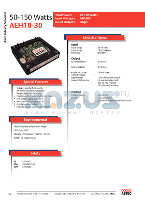 AEH20F24 datasheet - Industry standard pin-out & performance 100`C baseplate temperature (no derating)