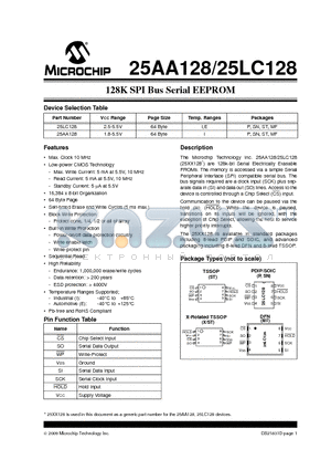 25LC128-E/SN datasheet - 128K SPI Bus Serial EEPROM