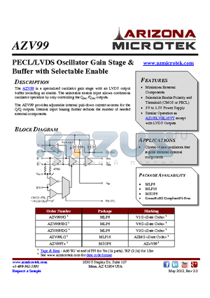 AZV99NBG datasheet - PECL/LVDS Oscillator Gain Stage & Buffer with Selectable Enable