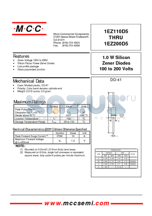 1EZ120D5 datasheet - 1.0 W Silicon Zener Diodes 100 to 200 Volts