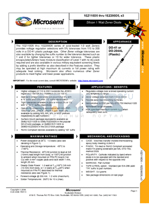 1EZ130D5 datasheet - Silicon 1 Watt Zener Diode