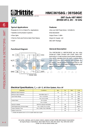 361S8GE datasheet - SMT GaAs HBT MMIC DIVIDE-BY-2, DC - 10 GHz