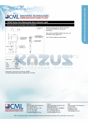 3620D1 datasheet - Non-Relampable Neon Indicator Light