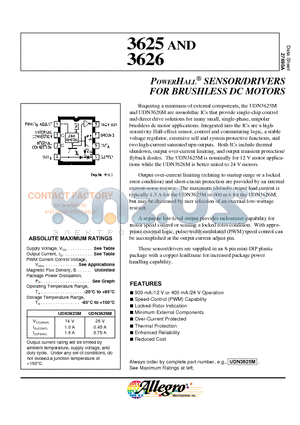 3625 datasheet - POWERHALL SENSOR/DRIVERS FOR BRUSHLESS DC MOTORS