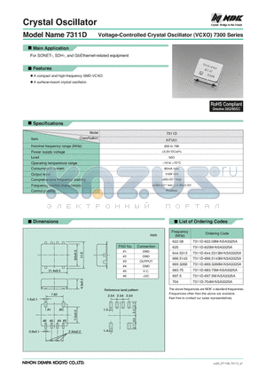 7311D-625M-NSA3325A datasheet - Voltage-Controlled Crystal Oscillator (VCXO)