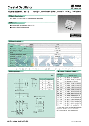 7311E-672.1627M-NSA3327A datasheet - Voltage-Controlled Crystal Oscillator (VCXO)