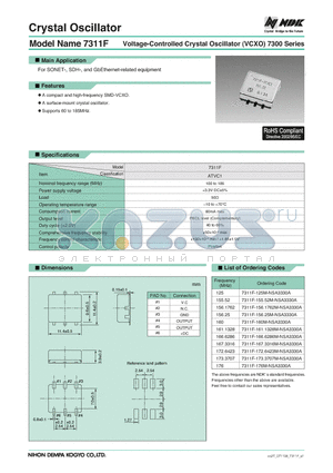 7311F datasheet - Voltage-Controlled Crystal Oscillator (VCXO)