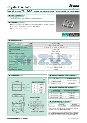 7311S-DG-104X datasheet - Simple Packaged Crystal Oscillator (SPXO)