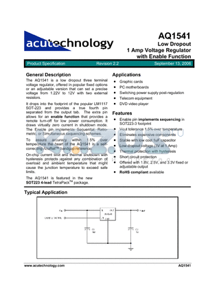 AQ1541CY-S4-25-TRL datasheet - Low Dropout 1 Amp Voltage Regulator with Enable Function