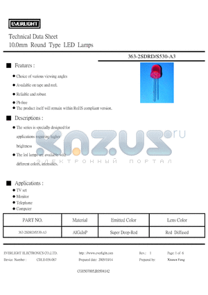 363-2SDRD/S530-A3 datasheet - 10.0mm Round Type LED Lamps