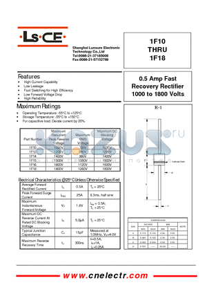 1F10 datasheet - 0.5 Amp Fast Recovery Rectifier 1000 to 1800 Volts