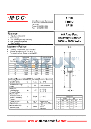 1F12 datasheet - 0.5 Amp Fast Recovery Rectifier 1000 to 1800 Volts