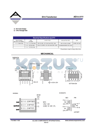 AEI12-3777 datasheet - EI12 Transformer