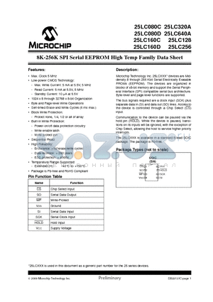 25LC160C datasheet - 8K-256K SPI Serial EEPROM High Temp Family Data Sheet