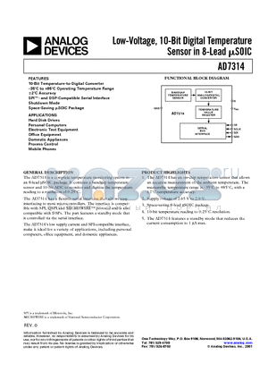 7314 datasheet - Low-Voltage, 10-Bit Digital Temperature Sensor in 8-Lead uSOIC
