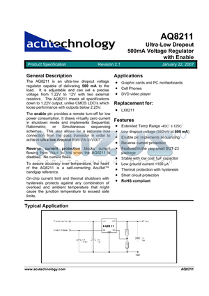 AQ8211 datasheet - Ultra-Low Dropout 500mA Voltage Regulator with Enable