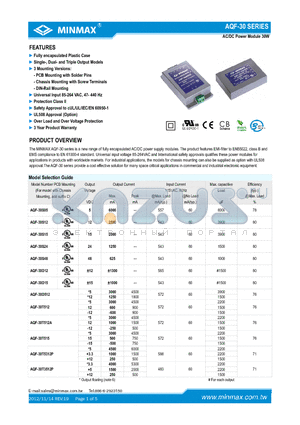 AQF-30D12 datasheet - AC/DC Power Module 30W Fully encapsulated Plastic Case