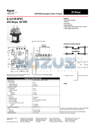 A-1077B datasheet - HARTMAN Aerospace Power Products SPDT, 230 Amps, 28 VDC