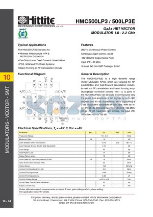 500LP3E datasheet - GaAs HBT VECTOR MODULATOR 1.8 - 2.2 GHz