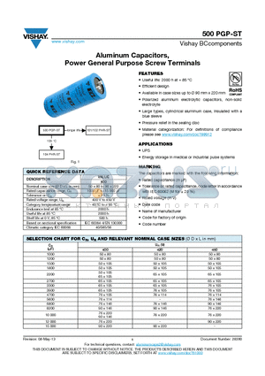 500PGP-ST datasheet - Aluminum Capacitors, Power General Purpose Screw Terminals