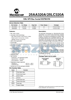 25LC320A-I/ST datasheet - 32K SPI Bus Serial EEPROM