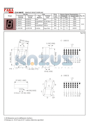 A-1801X datasheet - SINGLE DIGIT DISPLAY