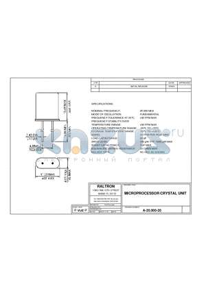 A-20.000-20 datasheet - MICROPROCESSOR CRYSTAL UNIT