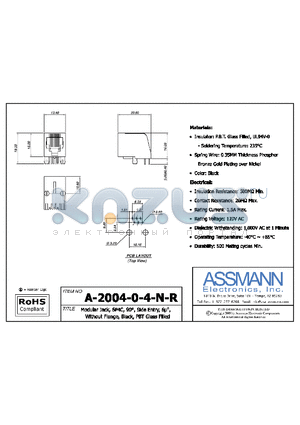 A-2004-0-4-N-R datasheet - MODULAR JACK, 6P4C, SIDE ENTRY