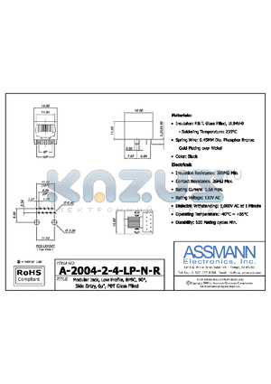 A-2004-2-4-LP-N-R datasheet - MODULAR JACK, LOW PROFILE