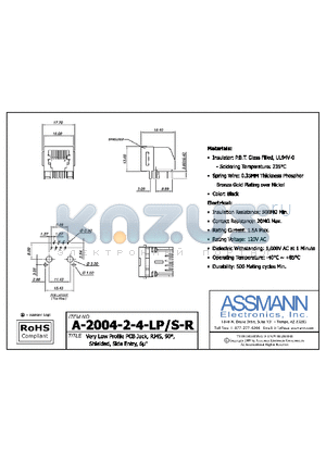 A-2004-2-4-LP-S-R datasheet - VERY LOW PROFILE PCB JACK