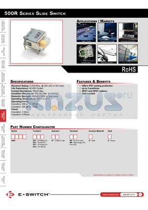 500RDP1S1M2GE datasheet - 500R SerieS Slide Switch