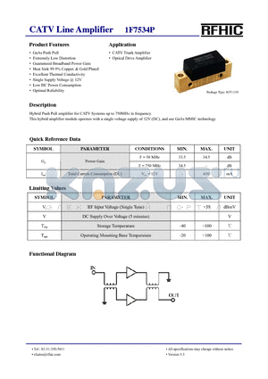 1F7534P datasheet - CATV Line Amplifier