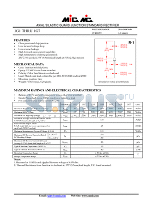 1G1 datasheet - AXIAL SILASTIC GUARD JUNCTION STANDARD RECTIFIER