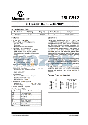 25LC512T-E/SN datasheet - 512 Kbit SPI Bus Serial EEPROM