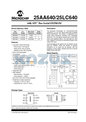 25LC640-E/P datasheet - 64K SPI Bus Serial EEPROM