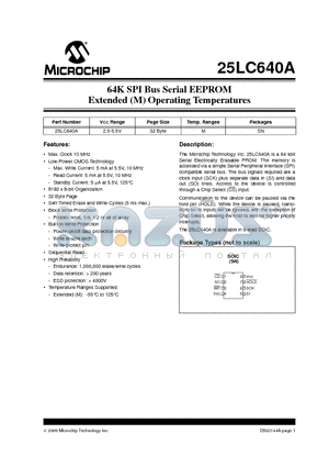 25LC640A datasheet - 64K SPI Bus Serial EEPROM Extended (M) Operating Temperatures